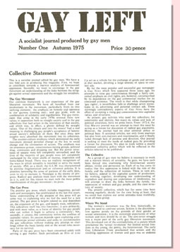 Gay Left Issue 1 cover Gay Left Issue 1 cover